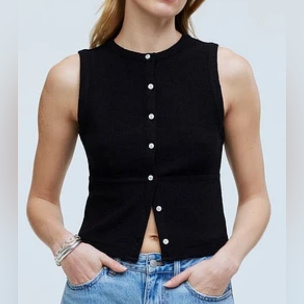 Madewell Knit Terry Vest Split Crew Neck - Picture 3 of 9